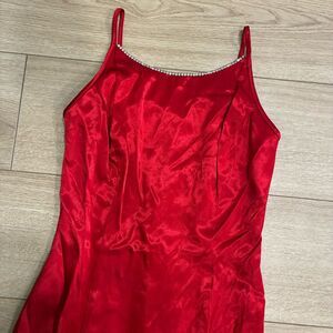Gunne Sax Jessica McClintock 90s Red Satin Rhinestone Fit & Flare Dress Size 5/6